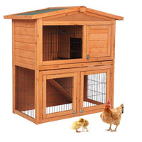 40" Triangle Roof Waterproof Wooden Rabbit Hutch A-Frame Pet Cage Wood Small House Chicken Coop Natu