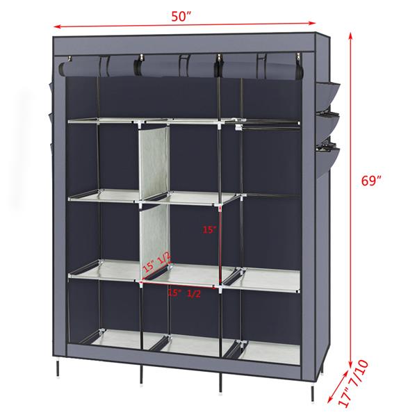 69" High-leg Non-woven Fabric Assembled Cloth Wardrobe Gray