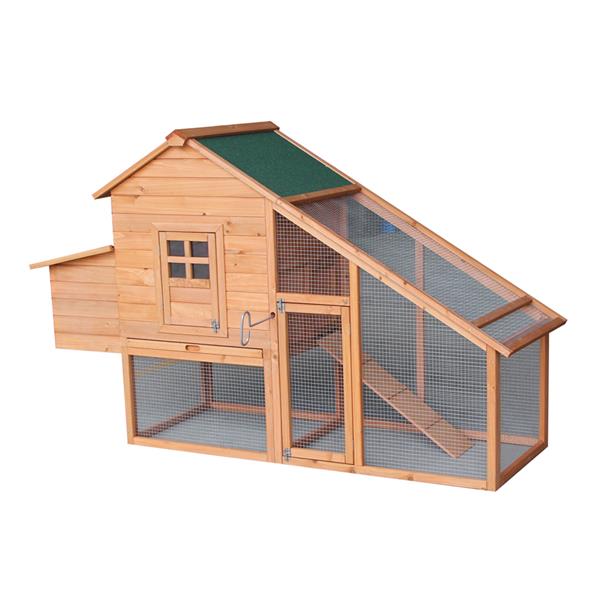 75" Waterproof Roof Two-tier Wooden Chicken Coop Rabbit Poultry Cage Habitat with Egg Case & Tray & Running Cage