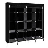 67" Clothes Closet Portable Wardrobe Clothes Storage Rack 12 Shelves 4 Side Pockets Black