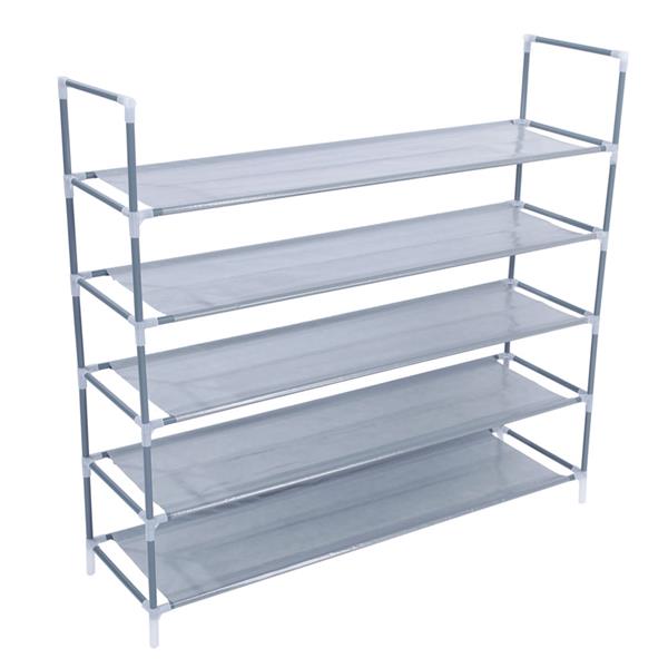 Simple Assembly 5 Tiers Non-woven Fabric Shoe Rack with Handle Gray