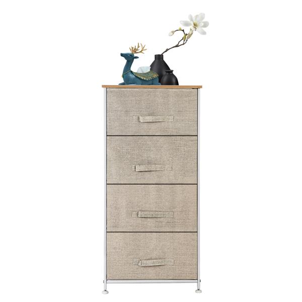 4-Tier Dresser Tower, Fabric Drawer Organizer With 4 Easy Pull Drawers With Metal Frame,Wooden Tabletop For Living Room, Closet, Linen/Natural