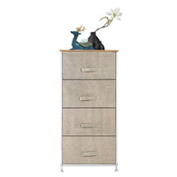 4-Tier Dresser Tower, Fabric Drawer Organizer With 4 Easy Pull Drawers With Metal Frame,Wooden Tabletop For Living Room, Closet, Linen/Natural