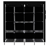 67" Clothes Closet Portable Wardrobe Clothes Storage Rack 12 Shelves 4 Side Pockets Black