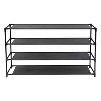 Simple Assembly 4 Tier Shoe Rack Detachable Non-Woven Waterproof Fabric Shoe Organizer Tower Space Saver Stackable Storage Shelf (Black)