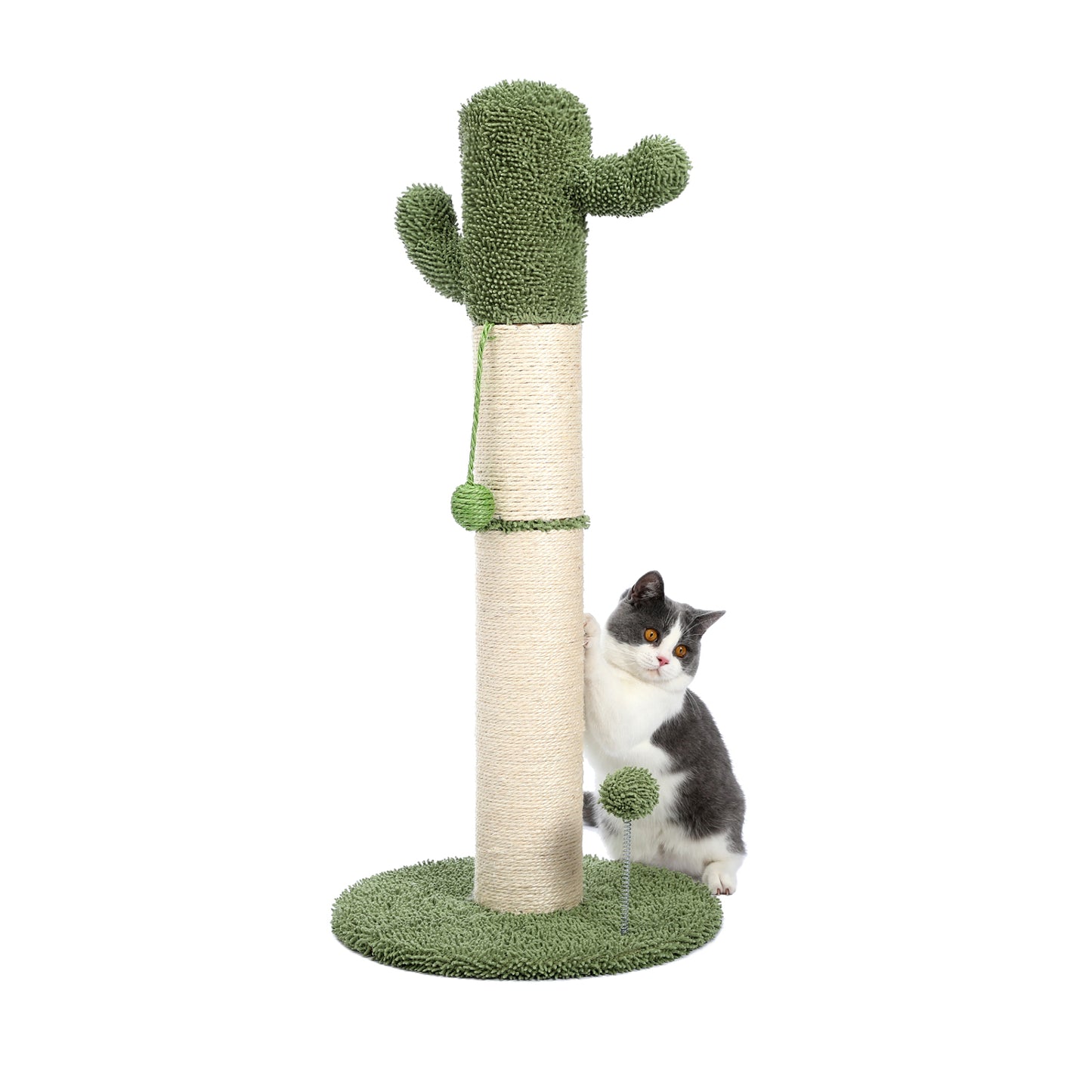 Cactus Cat Tree Cat Scratcher with Sisal Scratching Post and Interactive Dangling Ball For Indoor Cats White