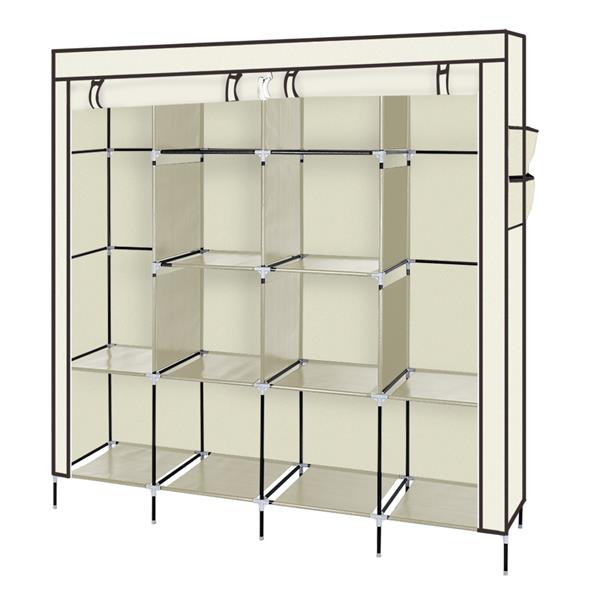 67" Clothes Closet Portable Wardrobe Clothes Storage Rack 12 Shelves 4 Side Pockets Beige