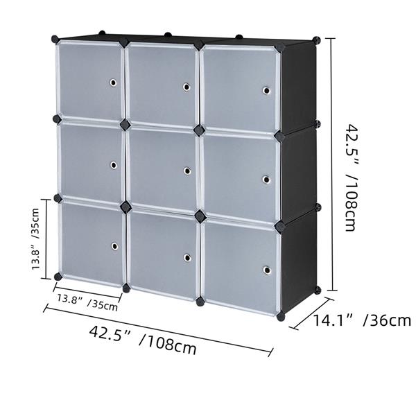 9-Cube DIY Plastic Closet Cabinet, Modular Book Shelf Organizer Units, Storage Shelving with Doors