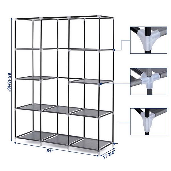 67" Portable Closet Organizer Wardrobe Storage Organizer with 10 Shelves Quick and Easy to Assemble Extra Space Gray