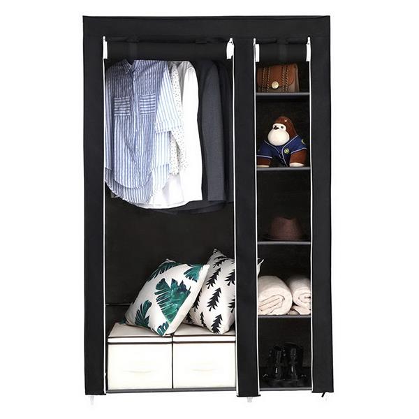 67" Portable Clothes Closet Wardrobe with Non-woven Fabric and Hanging Rod Quick and Easy to Assemble Black