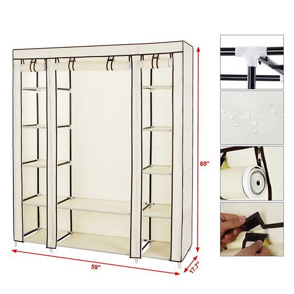 69" Portable Clothes Closet Wardrobe Storage Organizer with Non-Woven Fabric Quick and Easy to Assemble Extra Strong and Durable Beige