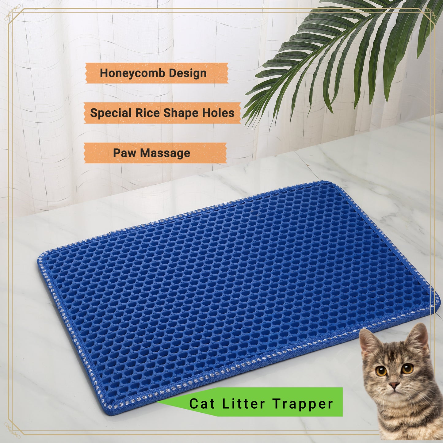 Cat Litter Mat, Kitty Litter Trapping Mat, Double Layer Mats with MiLi Shape Scratching design, Urine Waterproof, Easy Clean, Scatter Control  21" x 14"  Blue