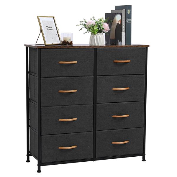 4-Tier Wide Drawer Dresser, Storage Unit with 8 Easy Pull Fabric Drawers and Metal Frame, Wooden Tabletop for Closets, Nursery, Dorm Room, Hallway,Gray