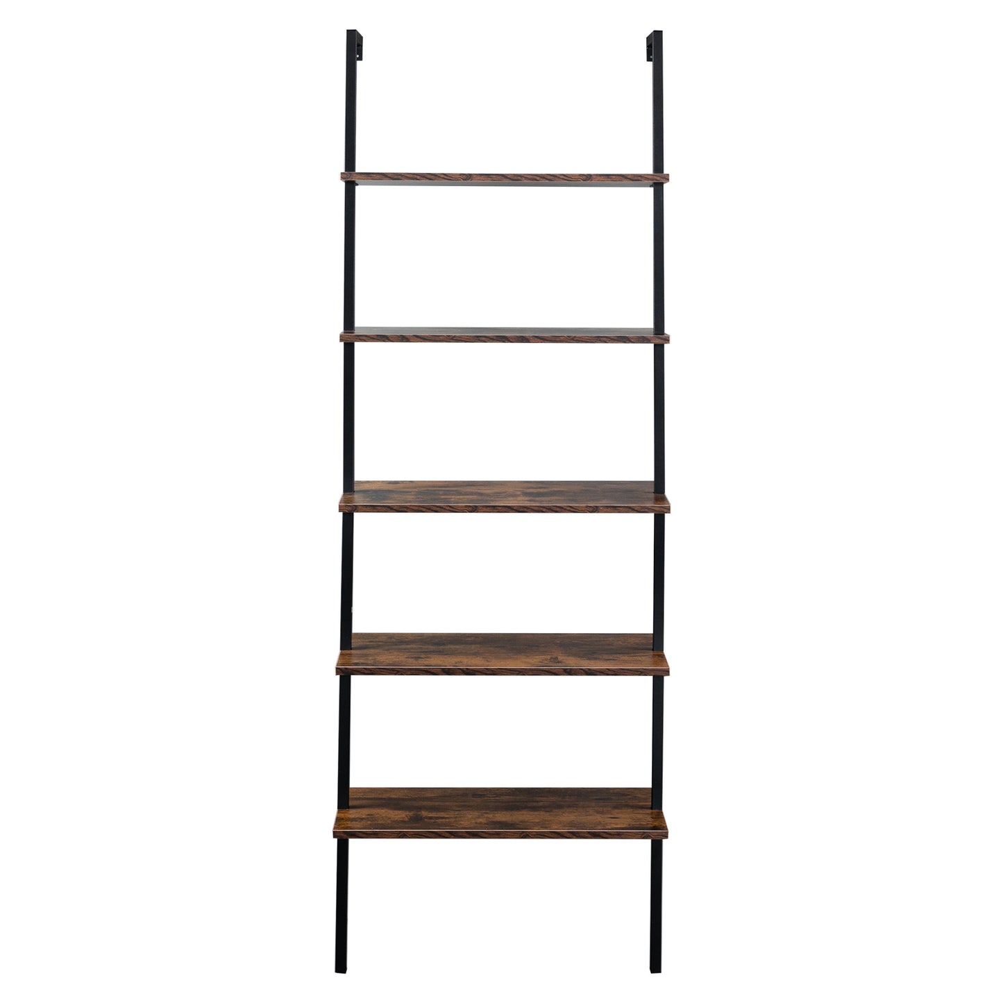 Industrial Wall Mounted Bookcase 5-Tier Open Ladder Shelf Bookshelf with Metal Frame, 23.6" L x 11.8" W x 70.9" H