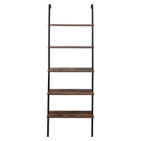 Industrial Wall Mounted Bookcase 5-Tier Open Ladder Shelf Bookshelf with Metal Frame, 23.6" L x 11.8" W x 70.9" H