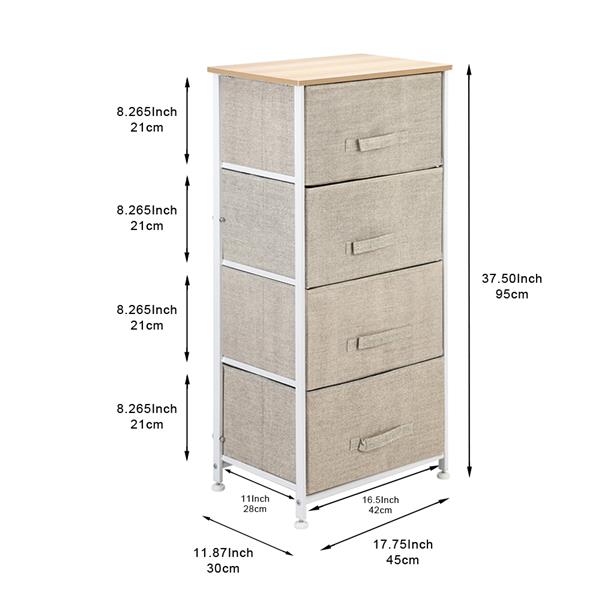 4-Tier Dresser Tower, Fabric Drawer Organizer With 4 Easy Pull Drawers With Metal Frame,Wooden Tabletop For Living Room, Closet, Linen/Natural