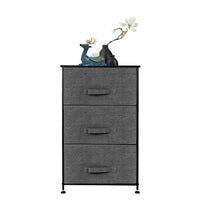 3-Tier Dresser Drawer, Storage Unit with 3 Easy Pull Fabric Drawers and Metal Frame, Wooden Tabletop, for Closets, Nursery, Dorm Room, Hallway, Grey