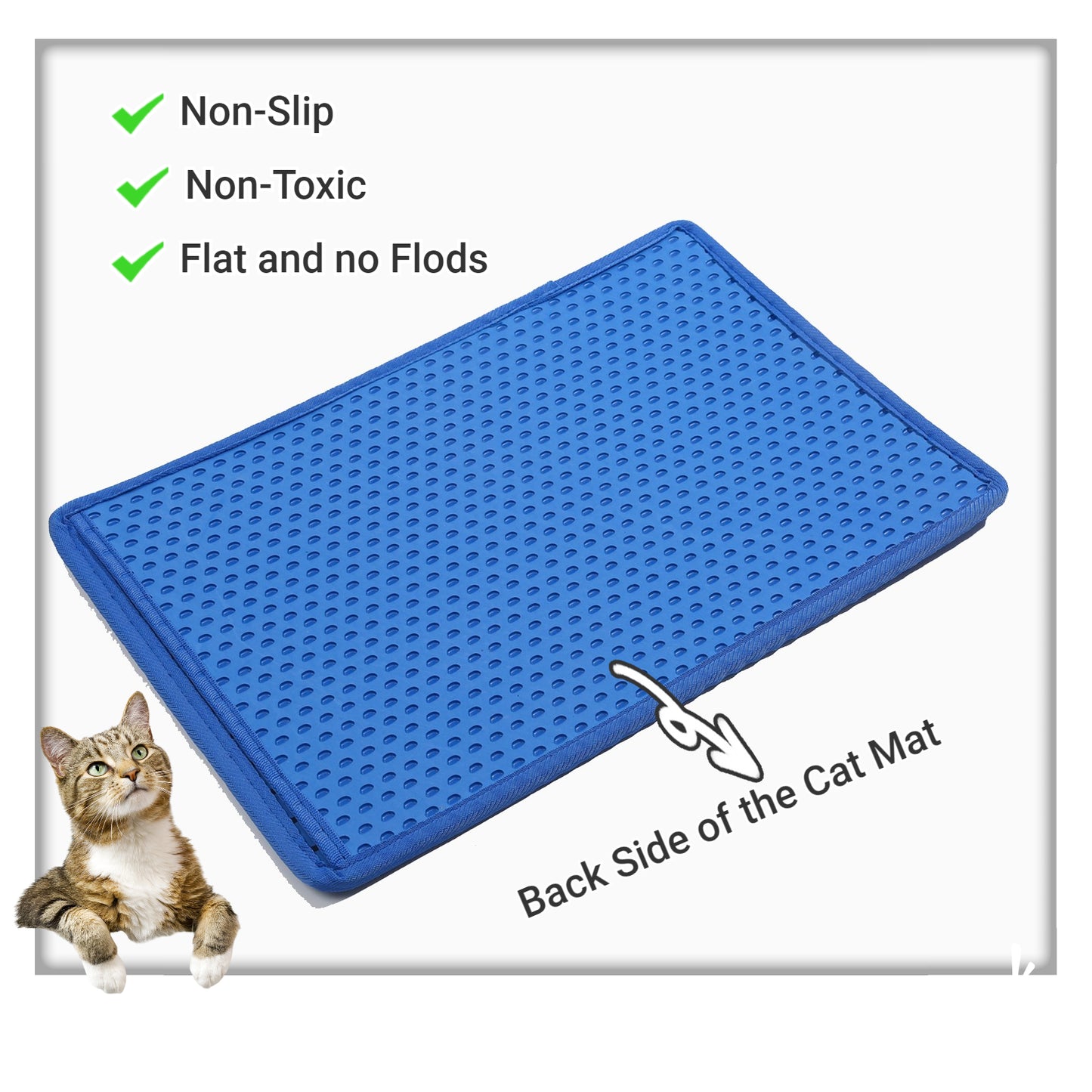 Cat Litter Mat, Kitty Litter Trapping Mat, Double Layer Mats with MiLi Shape Scratching design, Urine Waterproof, Easy Clean, Scatter Control  21" x 14"  Blue