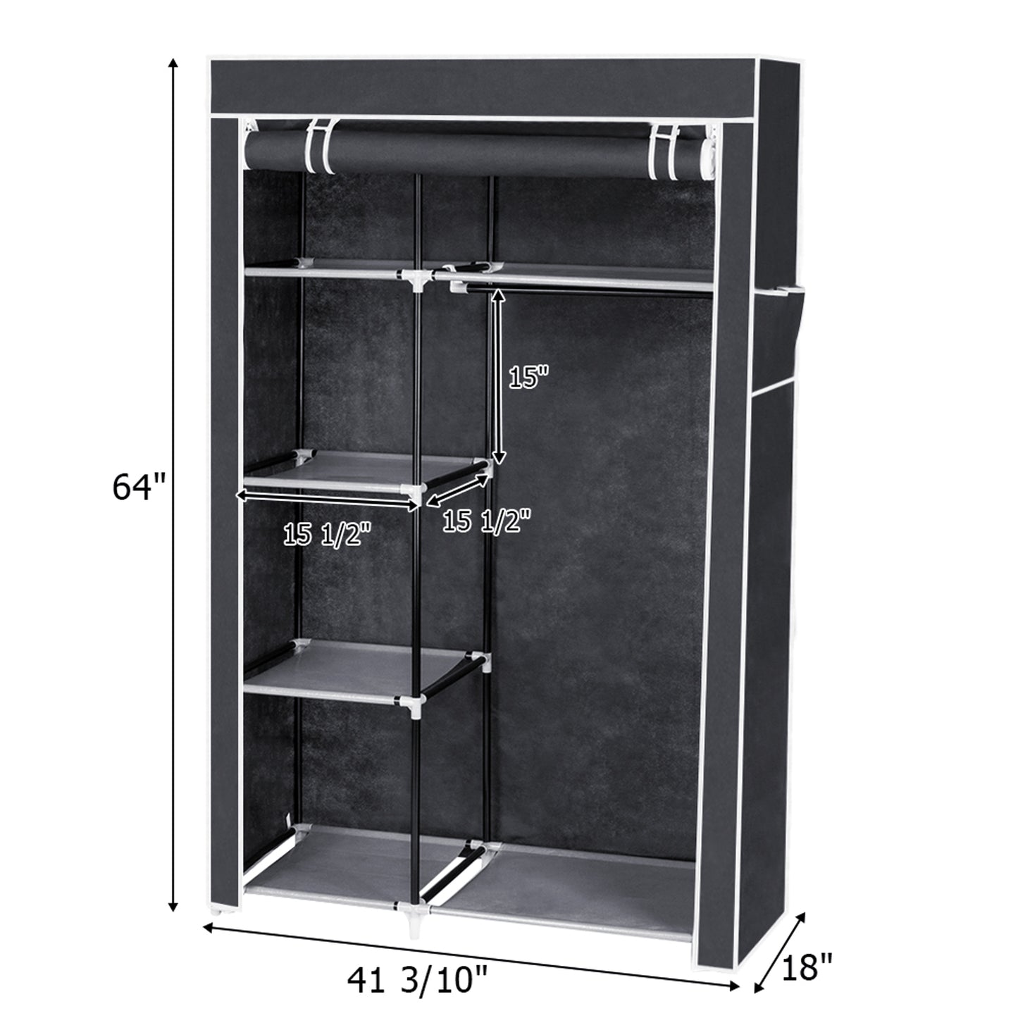 64" Portable Closet Storage Organizer Wardrobe Clothes Rack with Shelves Gray