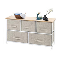 2-Tier Wide Closet Dresser, Nursery Dresser Tower With 5 Easy Pull Fabric Drawers And Metal Frame, Multi-Purpose Organizer Unit For Closets, Dorm Room, Living Room, Hallway, Linen/Natural