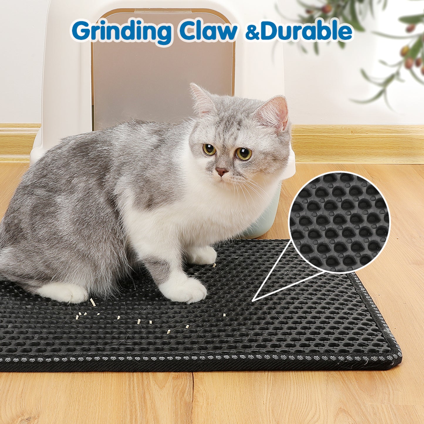 Cat Litter Mat, Kitty Litter Trapping Mat, Double Layer Mats with MiLi Shape Scratching design, Urine Waterproof, Easy Clean, Scatter Control  21" x 14"  Black