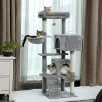 Multi-functional Cat Tree Tower with Sisal Scratching Post, 2 Cozy Condos, Top Perch, Hammock, Climbing ladder and Dangling Ball Beige