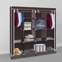 67" Clothes Closet Portable Wardrobe Clothes Storage Rack 12 Shelves 4 Side Pockets Dark Brown