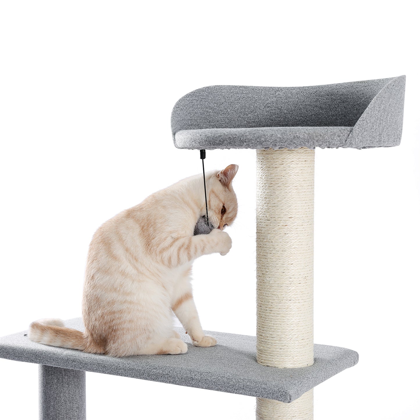 Modern Cat Tree Cat Tower with Scratching Posts, Cozy Condo, Soft Hammock and Top Perch, Dangling Ball for Small&Medium Cat Grey