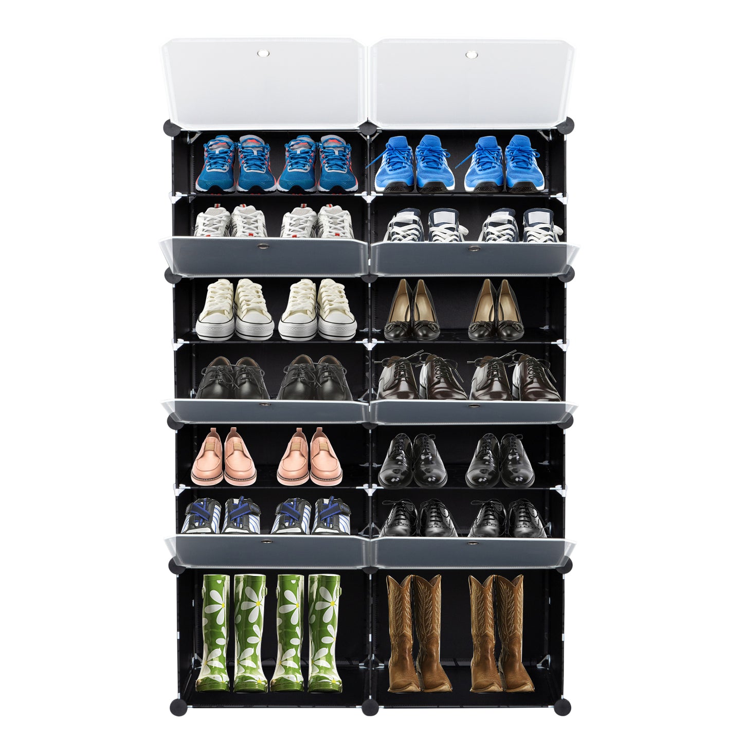 7-Tier Portable 28 Pair Shoe Rack Organizer 14 Grids Tower Shelf Storage Cabinet Stand Expandable for Heels, Boots, Slippers, Black