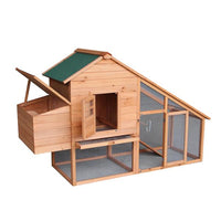 75" Waterproof Roof Two-tier Wooden Chicken Coop Rabbit Poultry Cage Habitat with Egg Case & Tray & Running Cage