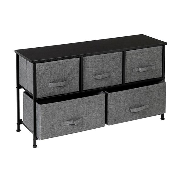 2-Tier Wide Closet Dresser, Nursery Dresser Tower with 5 Easy Pull Fabric Drawers and Metal Frame, Multi-Purpose Organizer Unit for Closets, Dorm Room, Living Room, Hallway, Grey