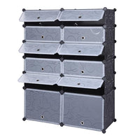 12-Cube DIY Shoe Rack Modular Organizer Plastic Cabinet 6 Tier Modular closet cabinet with Doors