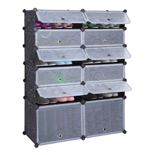 12-Cube DIY Shoe Rack Modular Organizer Plastic Cabinet 6 Tier Modular closet cabinet with Doors