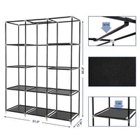 67" Portable Closet Organizer Wardrobe Storage Organizer with 10 Shelves Quick and Easy to Assemble Extra Space Black