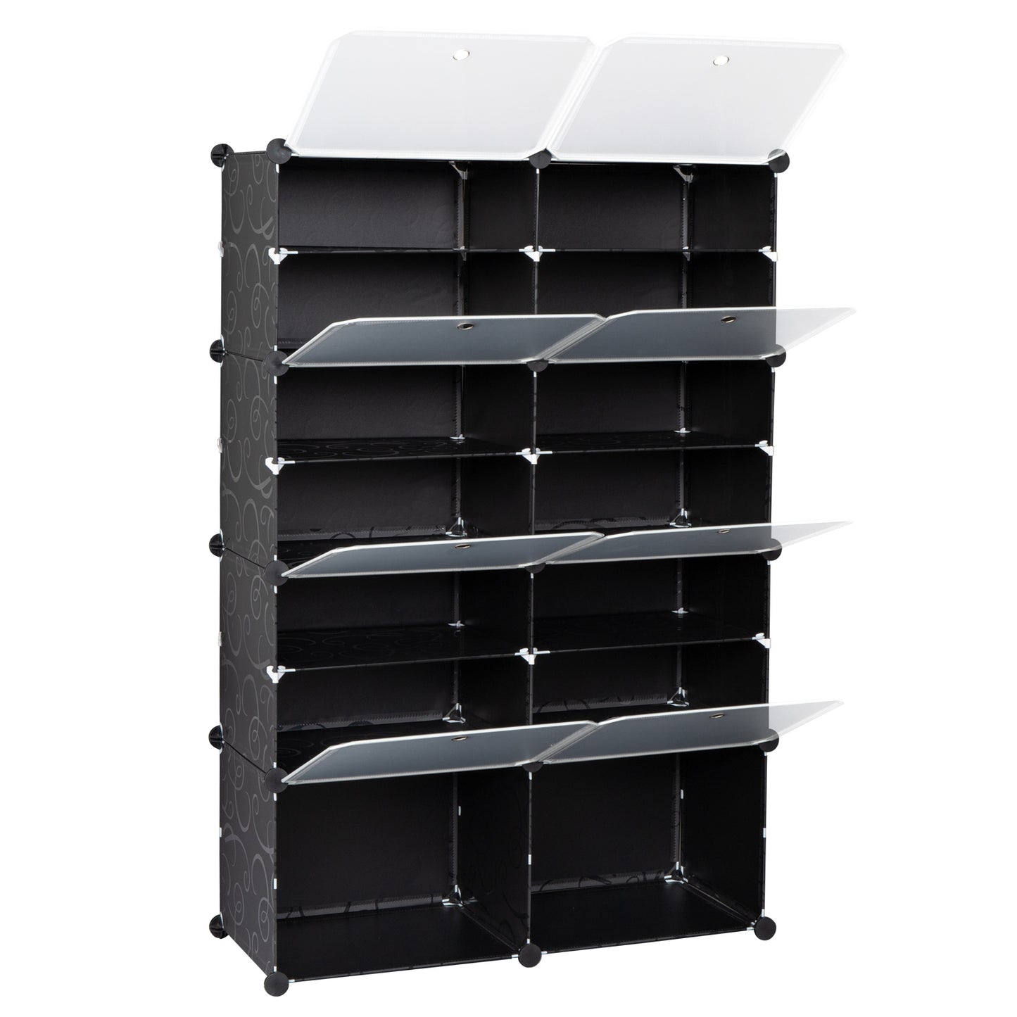 7-Tier Portable 28 Pair Shoe Rack Organizer 14 Grids Tower Shelf Storage Cabinet Stand Expandable for Heels, Boots, Slippers, Black