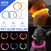 PET LED LIGHT-UP Glow-in-the-dark USB RECHARGEABLE COLLAR Dog Night Safety Flash